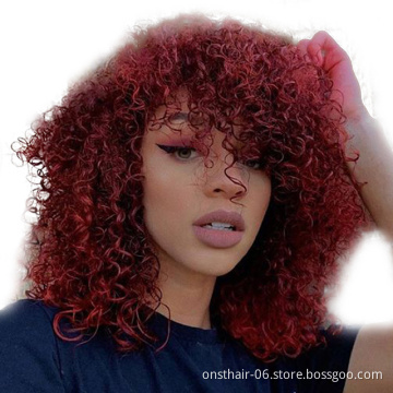 Onst Wholesale 12inches Afro Kinky Curly Wig Synthetic Short Wig Synthetic Headband Wig for Black Natural Women with Bangs Pink